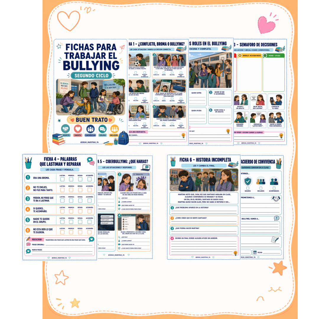 Bullying. Fichas primer y segundo ciclo. (Recurso que pertenece a Caja Maestra de Julio 2026)