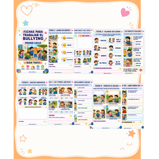 Bullying. Fichas primer y segundo ciclo.  (Recurso que pertenece a Caja Maestra de Julio 2026)